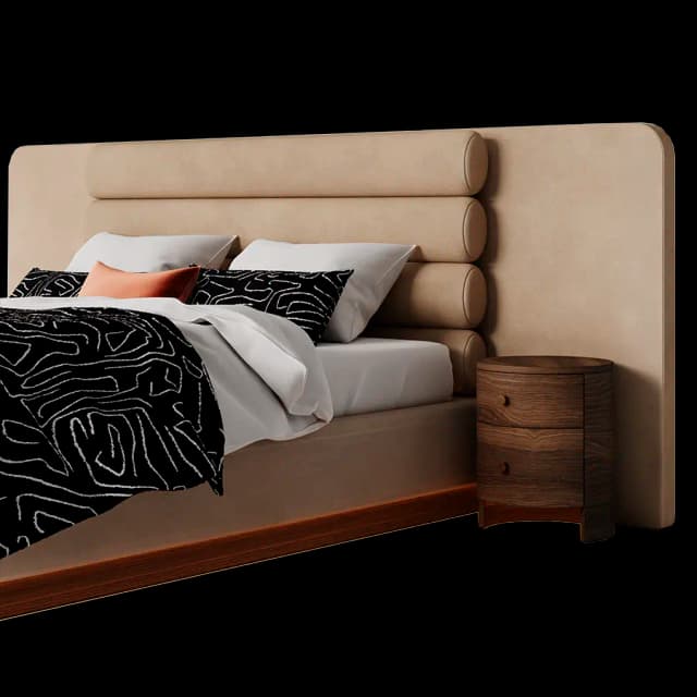 Кровать двуспальная UNISON с мягким изголовьем и подъемным механизмом - Изображение -1