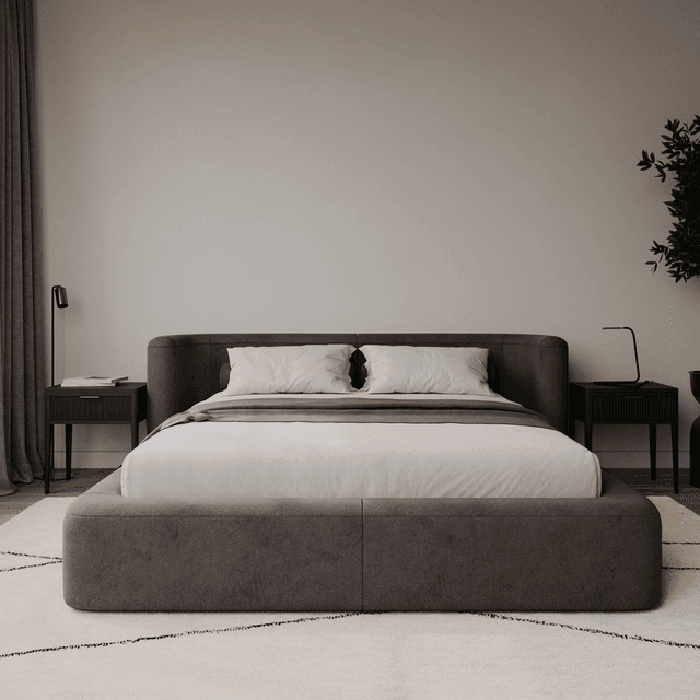 Кровать двуспальная Curve с мягким изголовьем и подъемным механизмом - Изображение -1