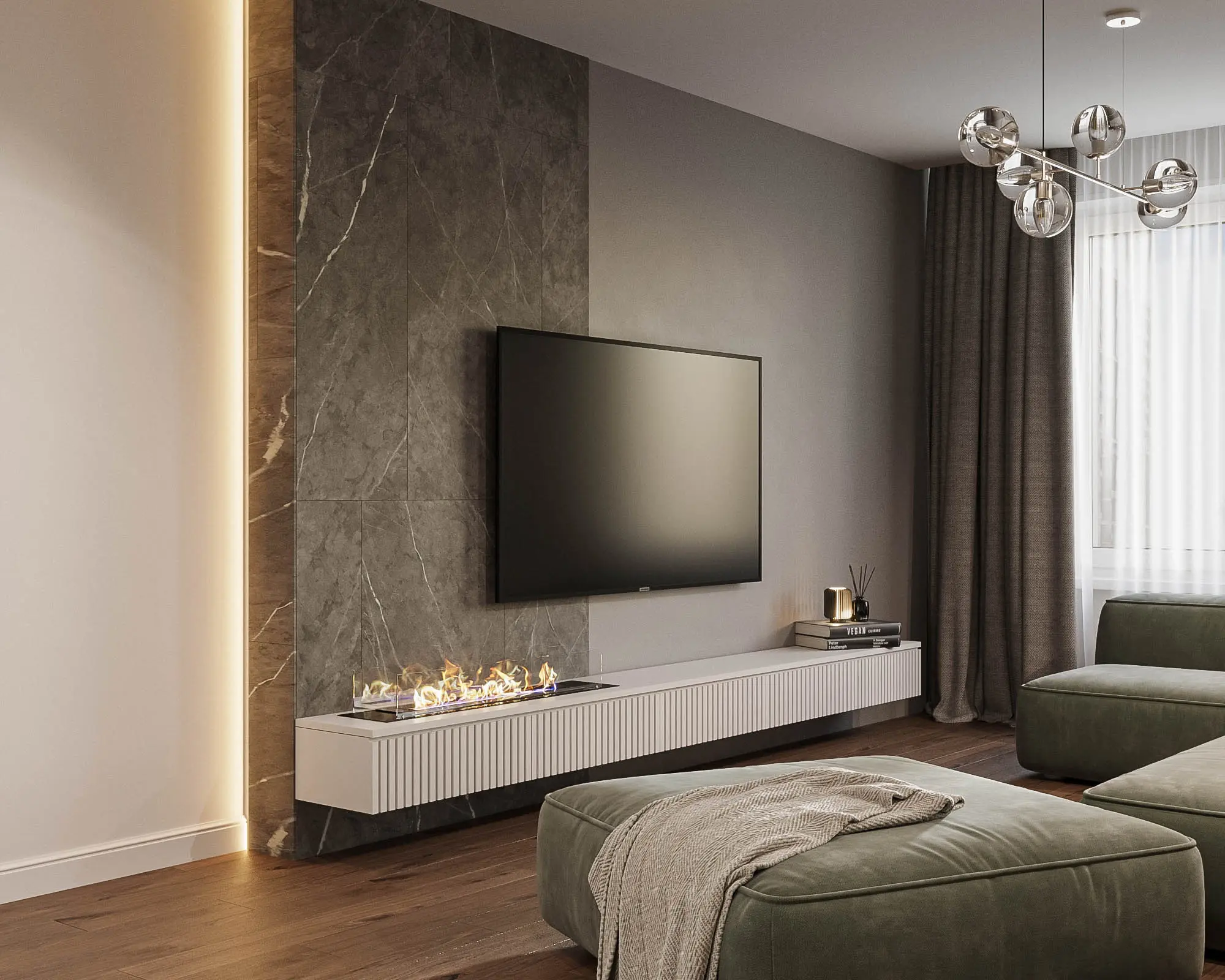Модульный диван Smart 4 модуля белый 535x170 - в интерьере 4
